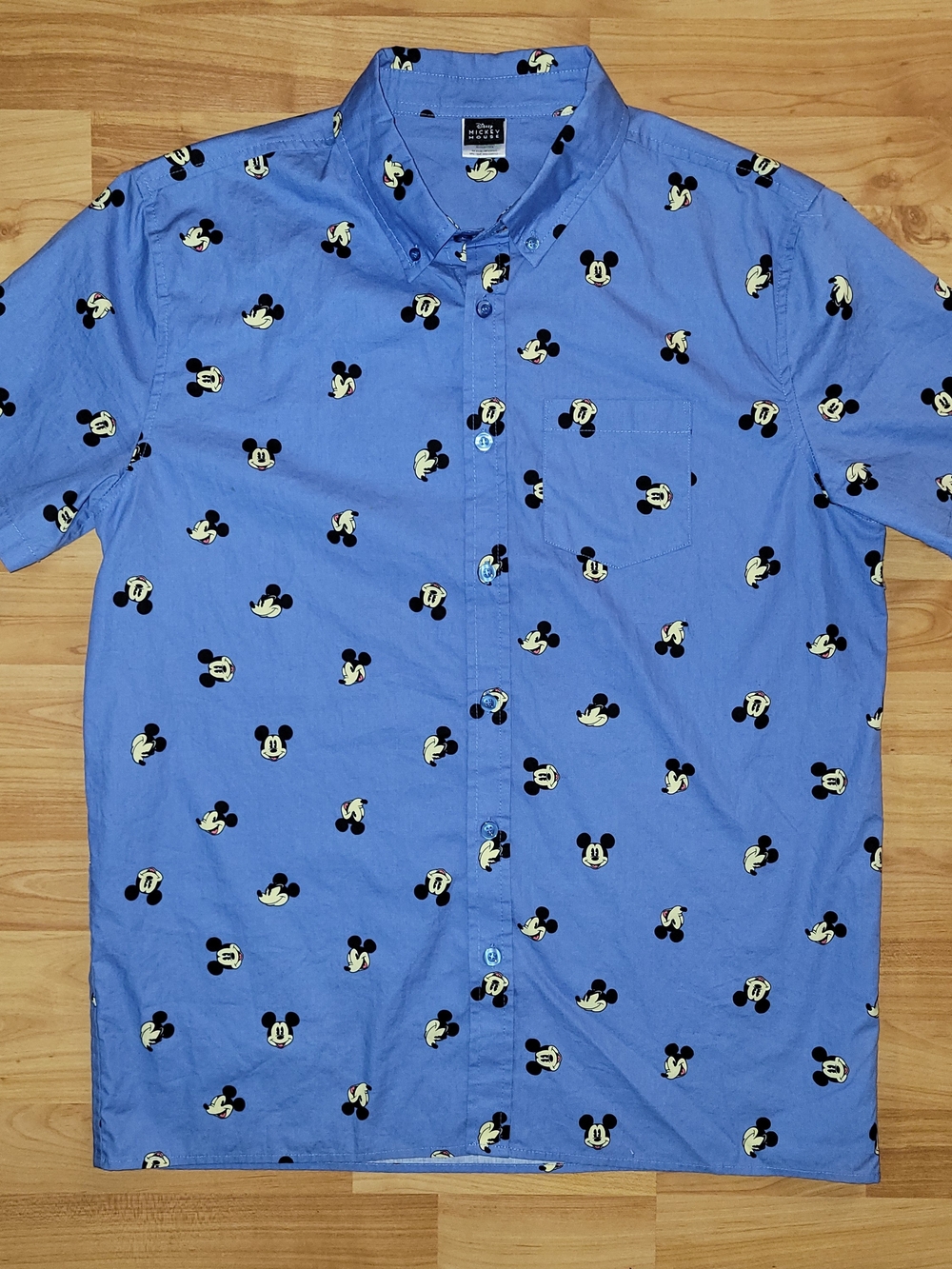 Disney Mickey Mouse AOP Blue Button Down Casual Shirt, Medium